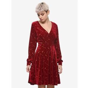 Harry Potter Burgundy Velvet Long Sleeve Dress - Hot Topic Size Medium 695D
